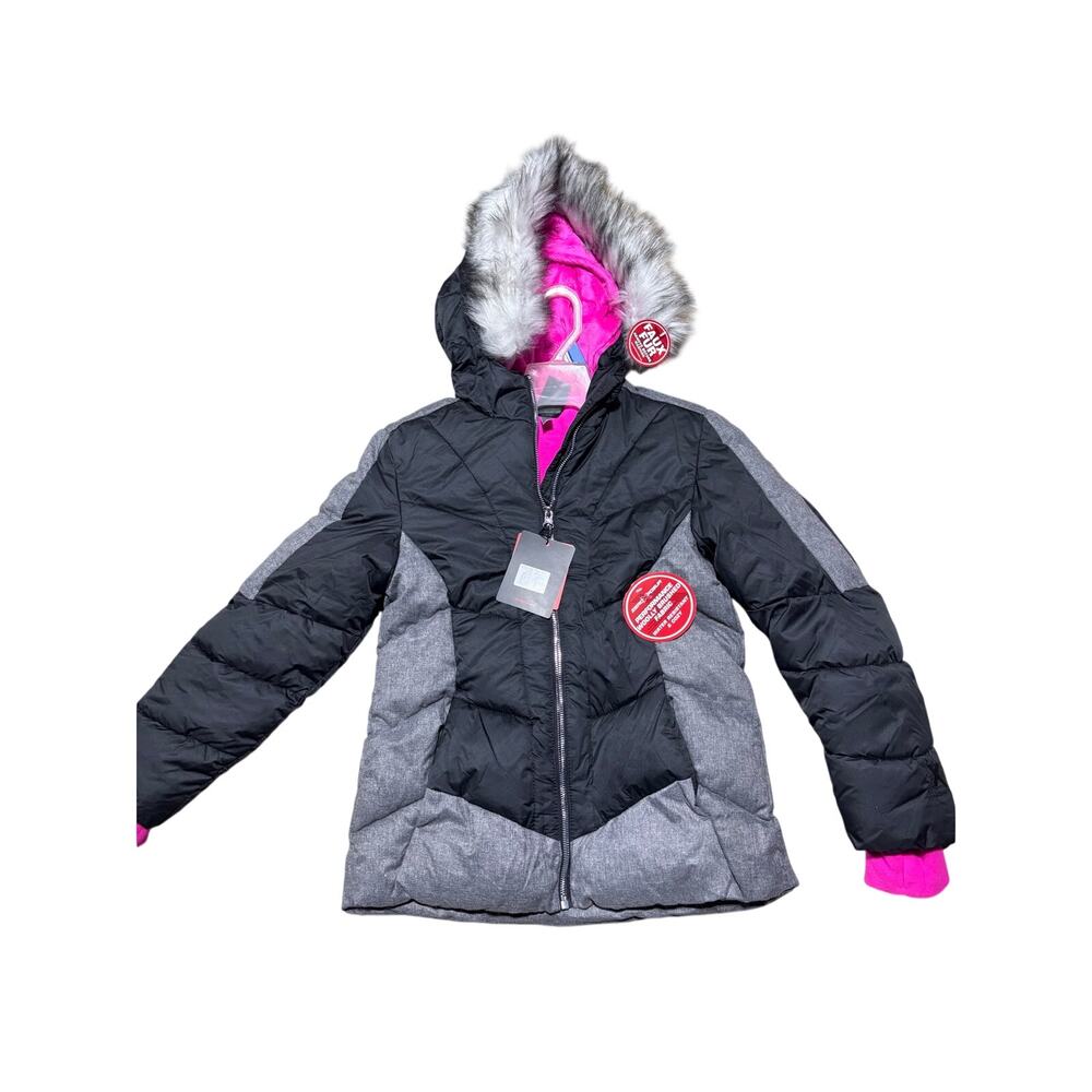 Zero posur 10/12 black grey hot pink warm ski jacket hooded pockets layered nwt